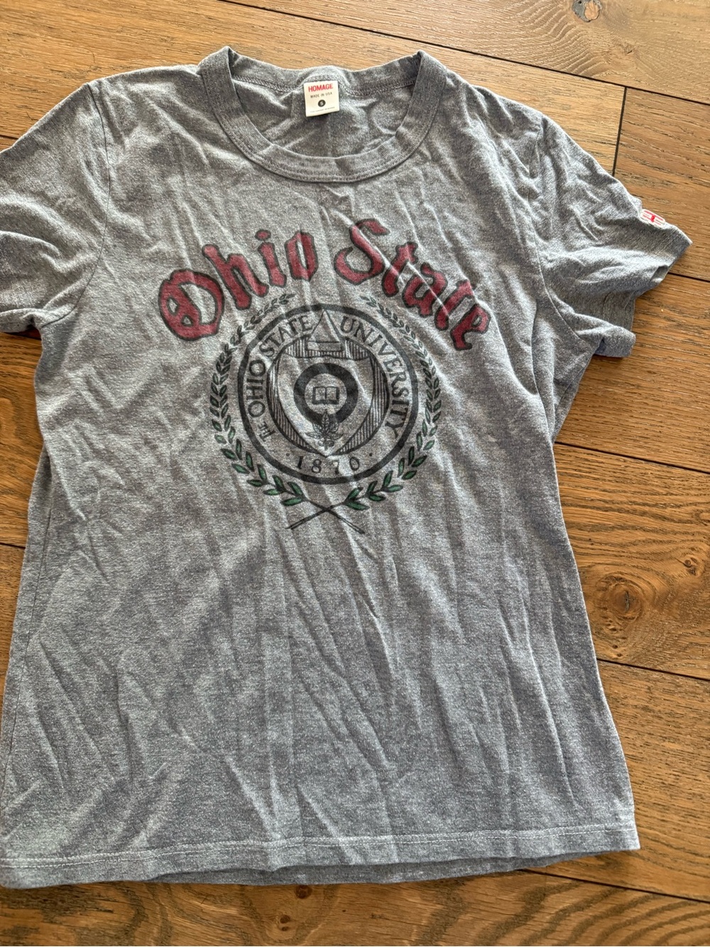 HOMAGE Heather Gray Tee with Red Logo Accent